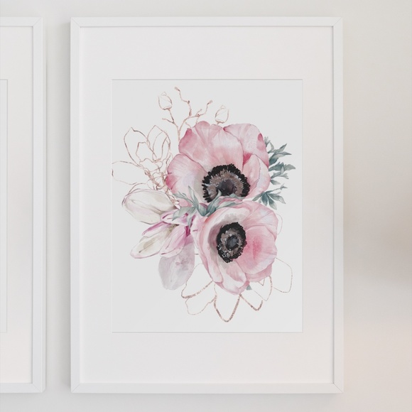Wall Art Watercolor Pink Flowers Print Unframed - Picture 3 of 10